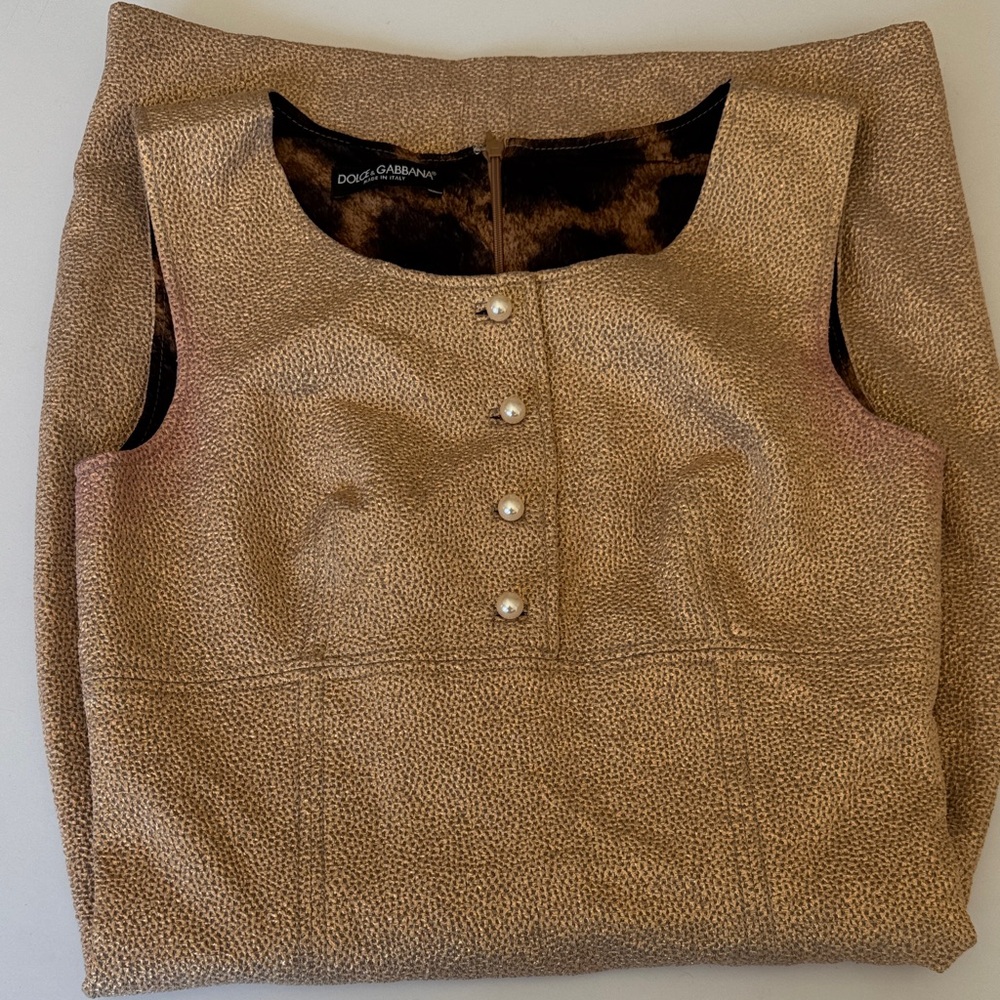 Vintage Dolce & Gabbana Metallic Gold Dress with Pearl Accents